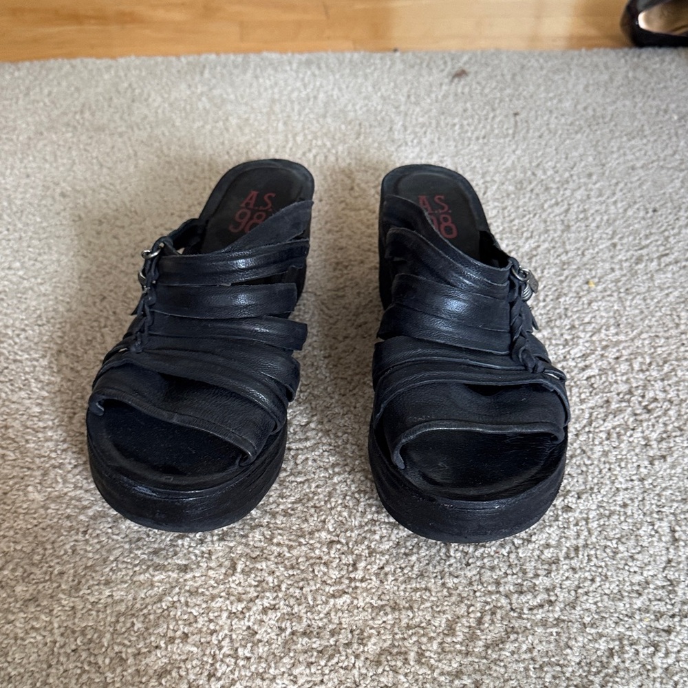AS 98 Black Strappy Slide Sandals